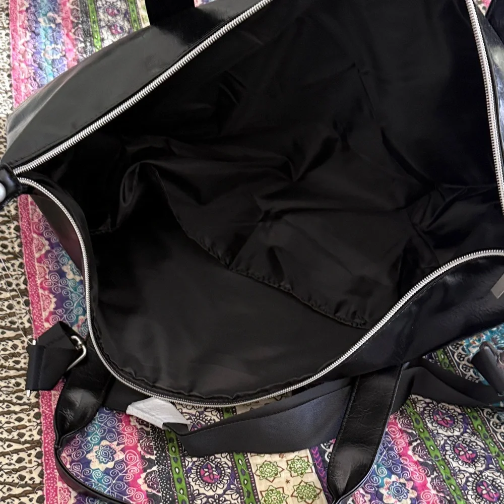 John Varvatos Black Glossy Faux Leather Duffel